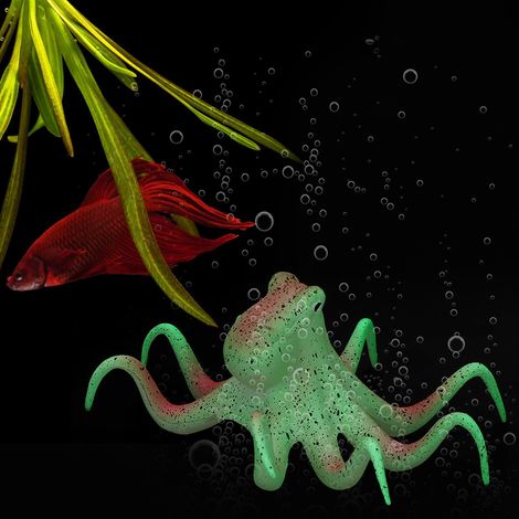 Pieuvre artificielle fluorescente en silicone pour aquarium (verte) (1/5)