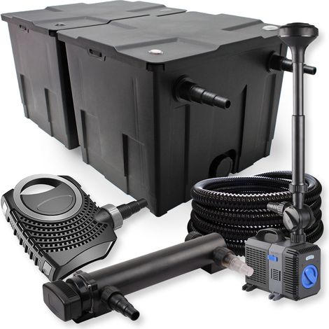 SunSun Komplettset: CBF-350B Teichfilter bis 60000 L Teichfilteranlage, CTF-8000 Teichpumpe 8000l/h 70W, CUV-324 Teichklärer 24W, 25m Teichschlauch 25 mm, CTP-2803 Springbrunnen 3000l/h 10W