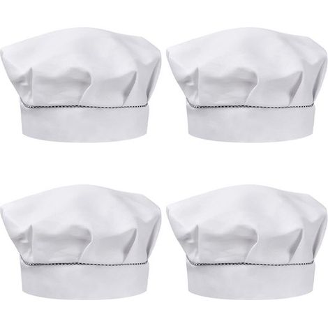 Ensemble de quatre toques de chef - 26 x 10 cm - Blanc - Polyester - Idéale pour la cuisine maison, les barbecues et les fêtes d'enfants - Réutilisable