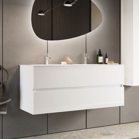 Meuble suspendu salle de bain blanc + vasque 120 TANIA (1/5)