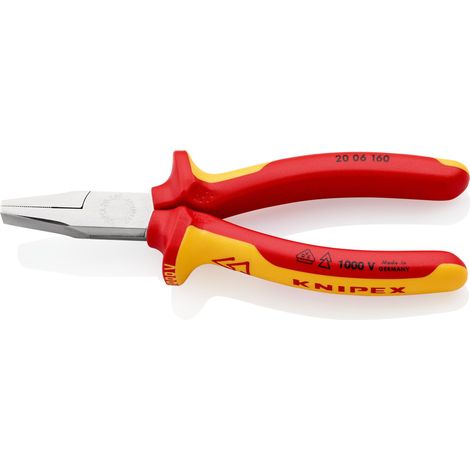 KNIPEX 20 06 160 Pinza per meccanica a becchi piatti diritti isolati con manici rivestiti in materiale bicomponente, collaudati VDE cromata 160 mm (1/4)