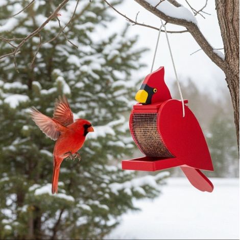 Der hölzerne Kardinal-Vogelfutterspender ist ein praktischer und stilvoller hängender Vogelfutterspender.