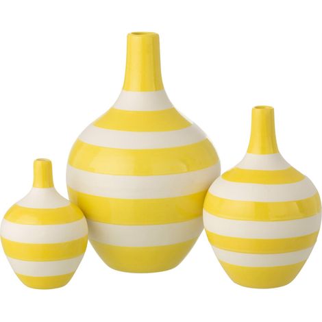 Set de 3 vases en porcelaine lignés - blanc et jaune (1/3)