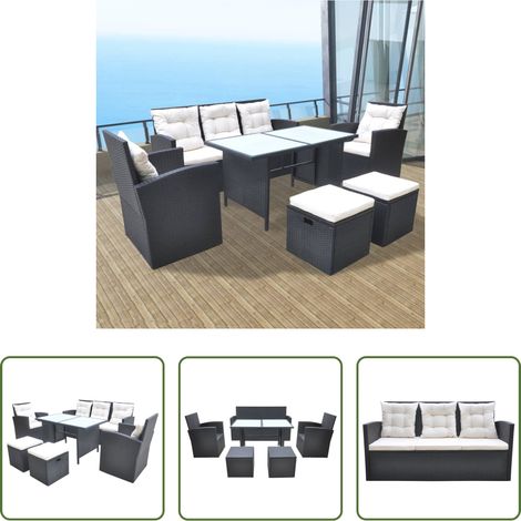 Salle à manger extérieure - Ensemble à manger d'extérieur 6pcs coussins résine tressée noir (1/5)