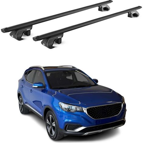 OMAC Barres de toit aluminium certifiées TÜV pour MG ZS EV 2020-2026 – Pour rails de toit standards – Rainure en T – Charge max 90 kg – 2 antivols Noir (1/4)