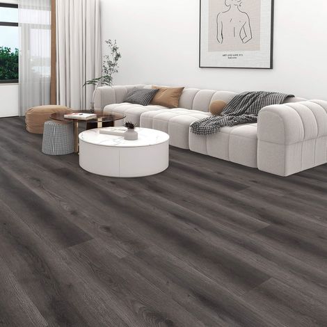 Revêtement de sol en vinyle clipsable SPC Avero lame large aspect chêne fumé foncé anthracite avec sous-couche acoustique intégrée Pack de 8 lames (2,225 m²) (1/5)