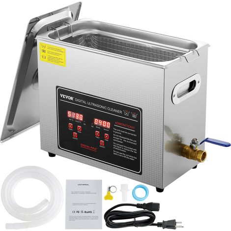 VEVOR Pulitore a Ultrasuoni Display Digitale in Acciaio Inossidabile Capienza 6 Litri con Riscaldamento Tempo Temperatura Regolabile, Dispositivo di Pulizia a Ultrasuoni per Gioielli Occhiali Orologi (1/5)