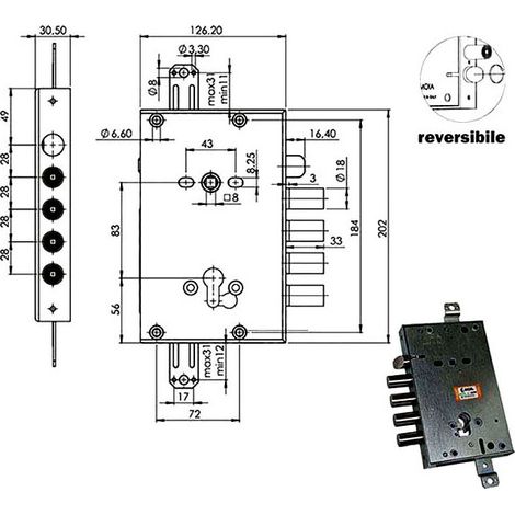 Serrure Sic.Triplice Cil. E63 Rci664/280 Moia