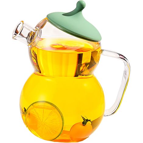 Théière en verre bonhomme de neige 1200ml, borosilicate résistant chaleur, anse monobloc ergonomique, design vert élégant pour infusion (1/5)