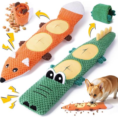 Lot de 2 jouets à mâcher pour chiens. Jouets sans peluches pour chiens qui s'ennuient et font leurs dents. Jouets à mâcher couineurs pour chiens de petite et moyenne taille, pour les occuper. (1/5)