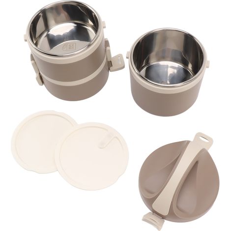 Boîte à lunch isotherme en acier inoxydable de qualité alimentaire, grande capacité, 3 compartiments empilables, idéale pour l'école, les pique-niques et le camping, marron (1/5)