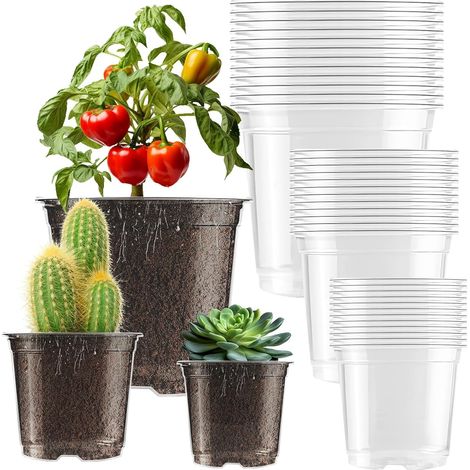 Clear Plastic Flower Pot, 9/10/13cm Seeding Pots with Drainage Holes for Balconies, Outdoors, Offices, Gardens (36 Pieces) (1/5)