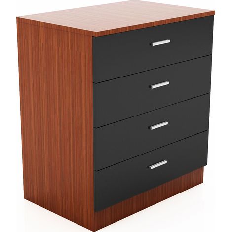 ELEGANT Nightstand High Gloss Chest of 4 Drawers with Metal Handles for Bedroom Black/Walnut (1/5)
