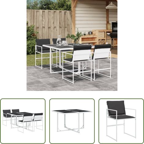 Chaise de jardin - Ensemble à manger de jardin avec coussins 5 pcs blanc textilène (1/5)