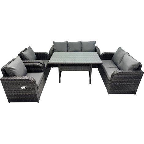 Fimous 7 places Gris foncé Ensemble de meubles de jardin en rotin  Fauteuil Inclinable canapé deux places Canapé 3 places Table à manger rectangulaire (1/5)