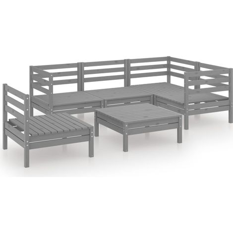 Set Salotto da Giardino 6 pz in Legno Massello di Pino Grigio vidaXL (1/5)