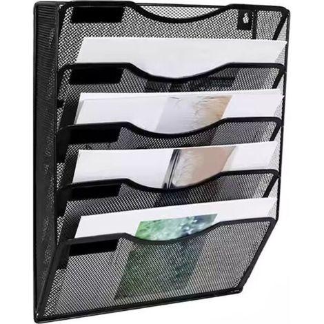 Aktenschrank mit 5 Fächern zur Wandmontage, Hängende Büroablage, Zeitschriftenhalter, Postsortierbox, Schwarz (1/4)