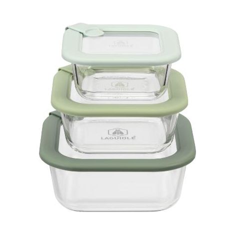 LAGUIOLE CUISSON - Lot de 3 boîtes en verre carrées avec couvercle 320/520/800ml (1/4)