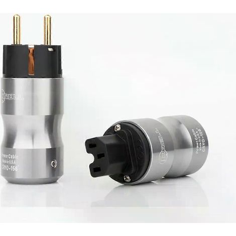 Prise secteur mâle européenne plaquée or 24 carats pour audio Hi-Fi. Prise d'alimentation femelle européenne. (1/4)