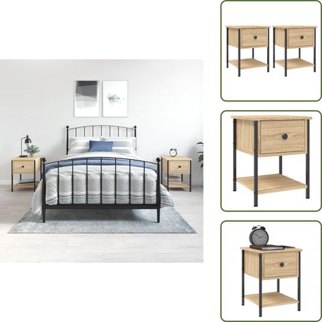 Nachttische 2 Stk. Sonoma-Eiche 34x35,5x45 cm Holzwerkstoff - Nachttisch - Holzwerkstoff - Eiche - Wohnzimmer - Schlafzimmer