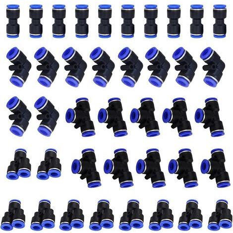 40PCS Connecteur Pneumatique Raccord Pneumatique 1/4'' Raccords Rapide Air comprimé 4 Formes pour Etancher Raccord Tube Air Comprimé-Type-Y/T/Droit/Angle