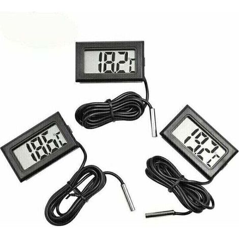 Mini termometro digitale LCD con sonda di temperatura e sensore di temperatura per frigoriferi, congelatori e acquari (3 pezzi neri) (1/4)