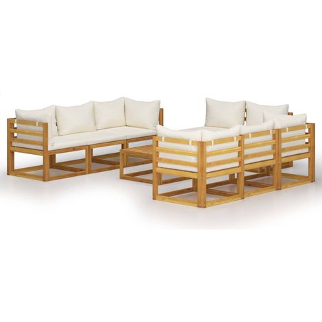 Mobili da giardino mobili da esterno Set di mobili da 9 pezzi con cuscino color crema in legno massello di acacia 020017889