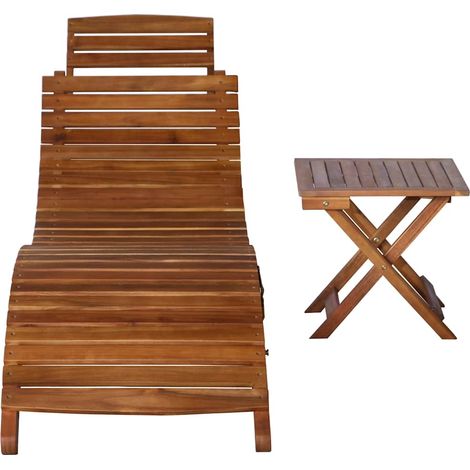 Lettino Prendisole  Sdraio con Tavolino Legno Massello Acacia Marrone (1/5)