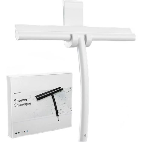 Raclette de douche, avec support en silicone et noyau en acier inoxydable, blanc, petit (1/5)