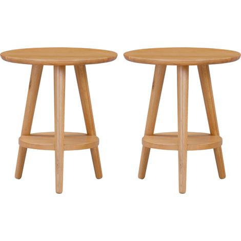 Hallowood Furniture Waverly Oak Side Table with Shelf, 3-Leg Design Solid Oak Small Round Table for Living Room, Bedroom and Hallway, Fully Assembled Wooden Plant Stand (1/5)