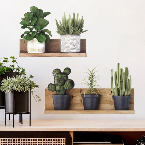 Stickers Muraux en 3D pour Salon, Feuilles Vertes en PVC Feuilles Vertes Feuilles Vertes Fleurs Et Plantes en Pot Autocollants Muraux pour Cuisine, Bureau, Décoration Murale (1/3)