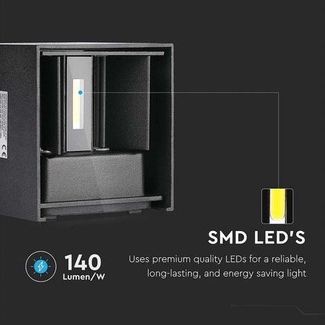 V-TAC VT-759-B-N 5W Wandlampe chip bridgelux UP/DOWN 140LM/W 3000K body black aluminium square IP65 - sku 217078 (1/5)