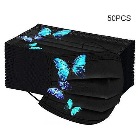 Lot de 50 masques jetables noirs imprimés papillons pour adultes (1/4)