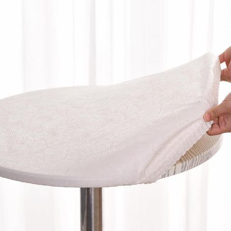 Nappe de table ronde en toile cirée 120cm Blanc, imperméable, lavable, élastique