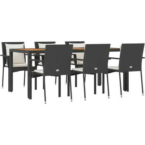 Set da pranzo mobili da giardino mobili da esterno e cuscini 7 pezzi resina intrecciata nera 020014466