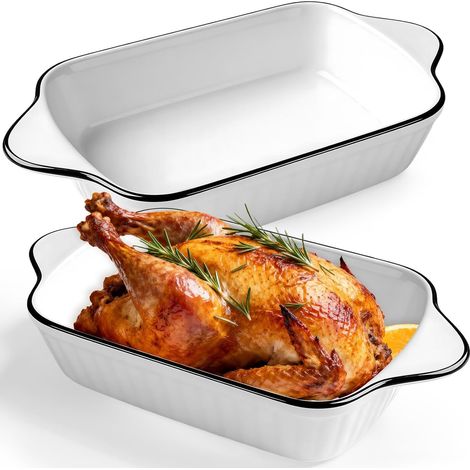 2 Pièces Petits Plats Cuisson avec Poignées, Plat Four Céramique Carrés 23.2 x 13 x 4.7 cm, Moule Lasagnes Rectangulaire, Plat Gratin Mini pour Friteuse A Air, Micro-Ondes, Lave-Vaisselle (1/5)