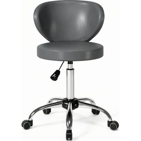 Drehbarer Rollhocker aus grauem PU, höhenverstellbar 73-88 cm, mit Rückenlehne MODENUIT (1/5)