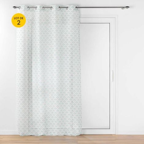 Lot de 2 Voilages art déco a oeillets 140 x 240 cm metallisé Lorea Sauge (1/5)