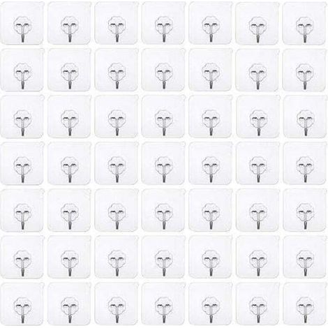 50 pièces crochets adhésifs sans perçage Crochet sans perçage auto-adhésif, crochet mural transparent, crochet adhésif transparent crochet de porte patère étanche idéal pour cuisine salle de bain mur (1/5)