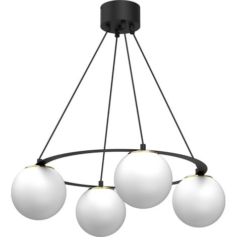 Suspension Luminex Ballo anneau noir 4 globes verre E27