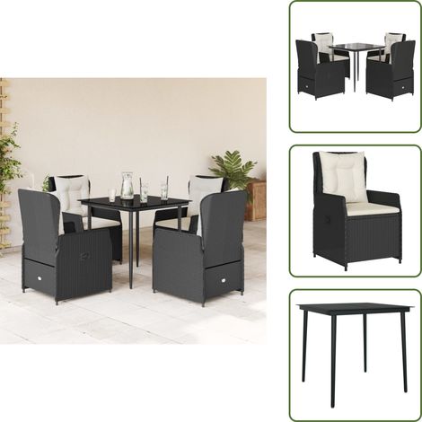 Sitzkissen - vidaXL 5-tlg. Garten-Essgruppe mit Kissen Schwarz Poly Rattan - Rückenkissen (1/5)