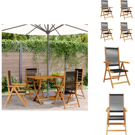 Gartenstuhl Verstellbar 4 Stk. Schwarz Massivholz Akazie - Gartenstuhl - Holz Gartenstuhl - Akasie Gartenstuhl - Esszimmerstuhl - Terrassenstuhl (1/5)