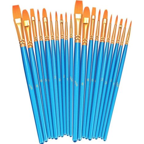 Ensemble de pinceaux, lot de 2 paquets de 20 pinceaux à pointe ronde en nylon, pour peinture acrylique, huile, aquarelle, maquillage artistique, miniatures et peinture sur roche, bleu (1/5)