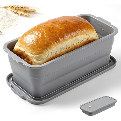 Moule Silicone, Moule Rectangulaire Pliable avec Couvercle et Soupape de Décharge, 32×14.5×11.5cm, Antiadhésif pour Pain, Gâteau et Desserts, Lavable en Lave-vaisselle, Gris (1/5)