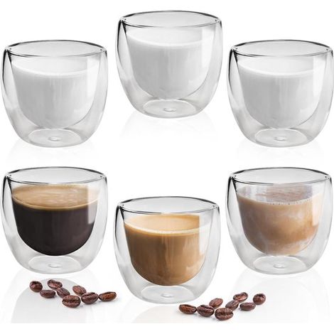 Longziming - Lot de 6 tasses à expresso en verre à double paroi de 80 ml – Verres isothermes pour latte macchiato, cappuccino et café – Verres à café isolants pour la maison, le bureau et les cafés (1/5)