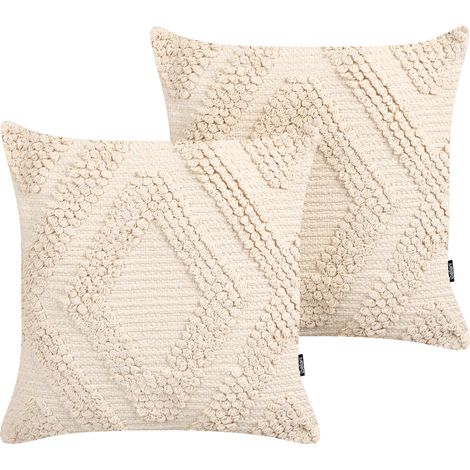 Conjunto de 2 cojines de algodón blanco crema 45 x 45 cm geométrico Catalpa