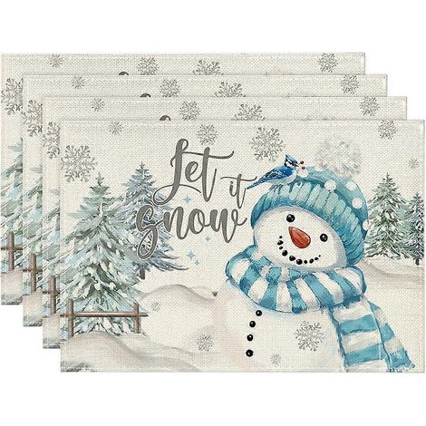 Lot de 4 sets de table de Noël roses enneigés, motif sapins de Noël, pour la décoration de la cuisine et de la salle à manger. (1/5)