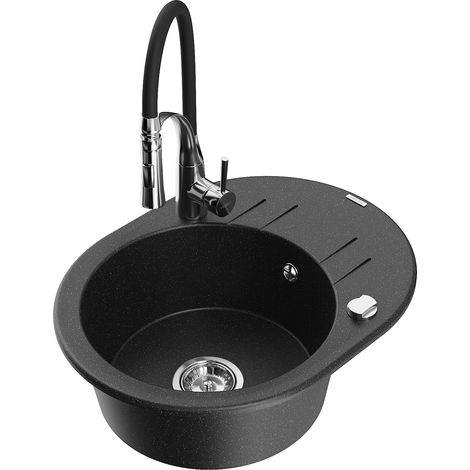 Mexen Kevin fregadero de granito de 1 cubeta con escurridor y grifo de cocina Aster, negro/plata metálico - 6517-73-73450-07 (1/5)
