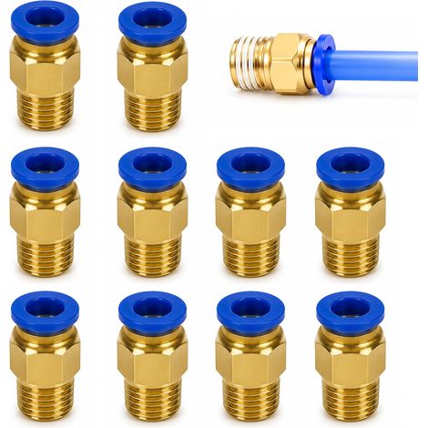 Lot de 10 connecteurs pneumatiques 8 mm 1/4 BSP PC8-02 - Raccord à air comprimé droit - Raccord rapide pour systèmes à air comprimé - Compresseur PU PA PE tuyau pneumatique industriel (1/5)