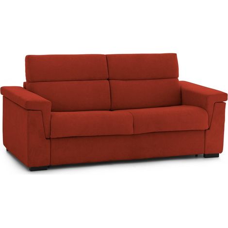 Sofá Cama 2 Plazas Rayado, Desenfundable, con Almacenaje Hecho en Italia, Apertura con Bisagra, 185x95 cm Naranja